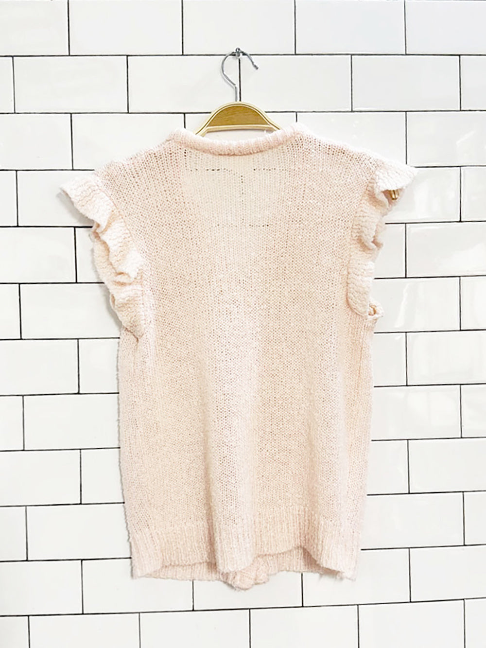 vintage ruffle shoulder full pearl button knit vest