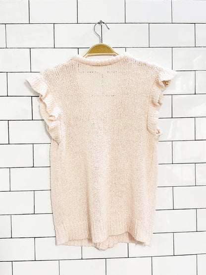 vintage ruffle shoulder full pearl button knit vest