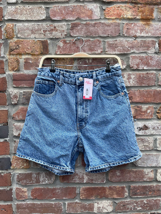 zara high rise long denim shorts