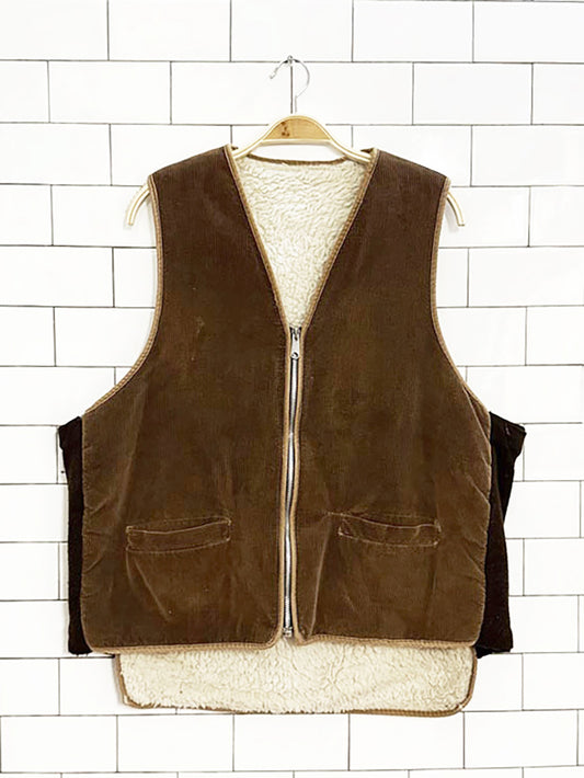 vintage chunky cord sherpa lined chore vest
