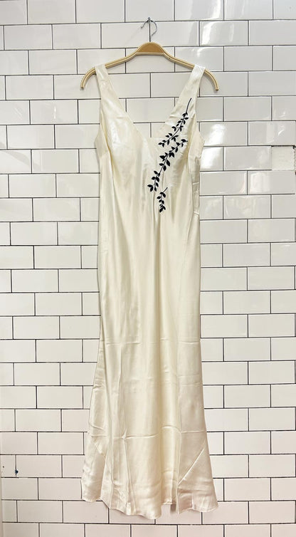 vintage silk & satin embroidered silk maxi slip dress - good market thrift store
