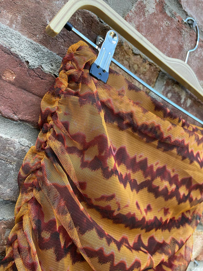 zara ruched mesh midi skirt