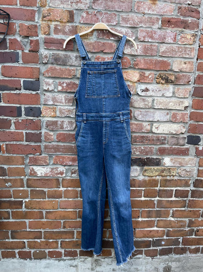 rag & bone flare leg raw hem crop overalls