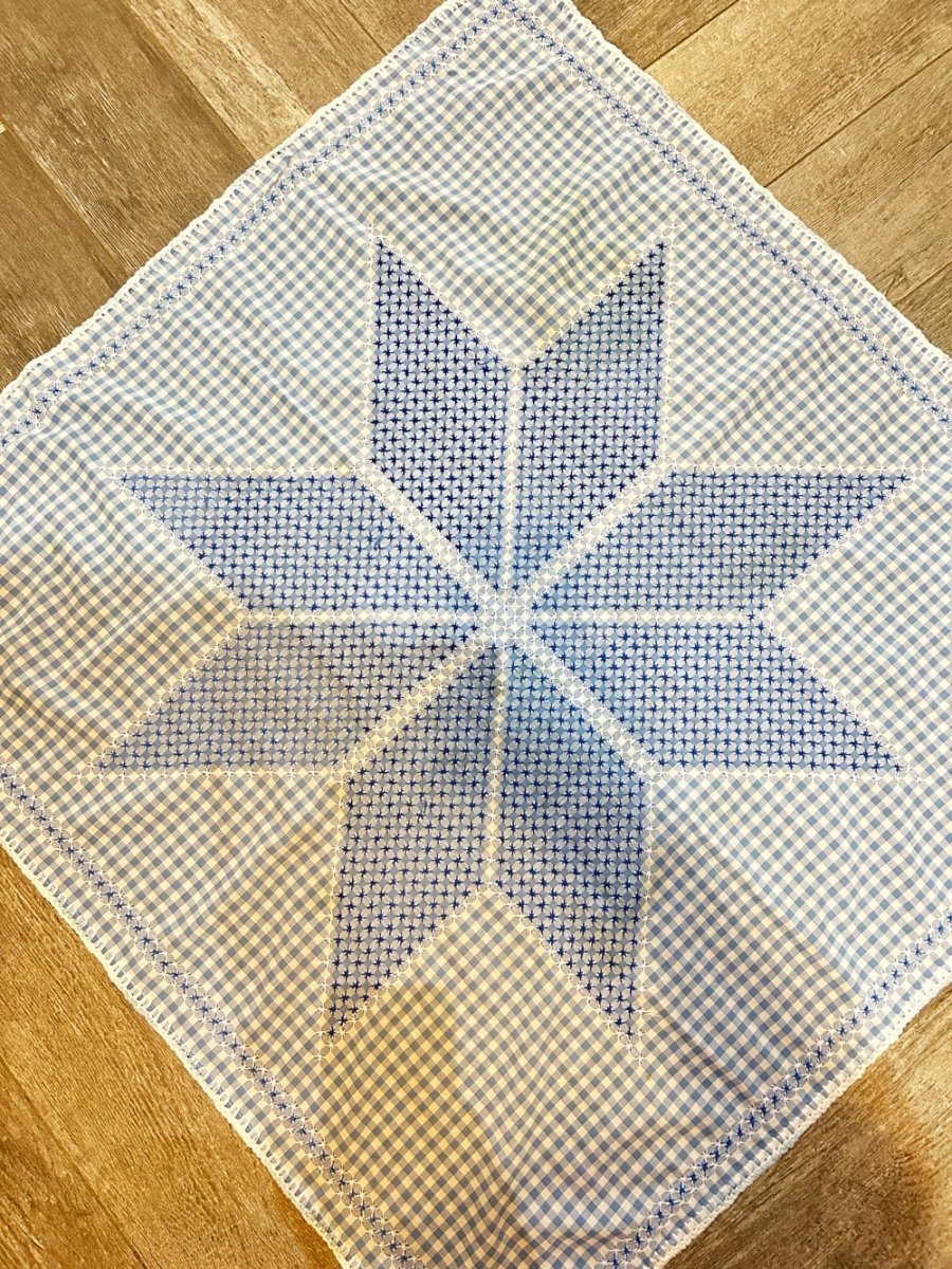 vintage hand - embroidered quilt star table cloth - good market thrift store