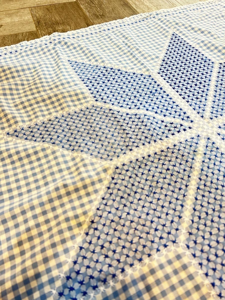 vintage hand - embroidered quilt star table cloth - good market thrift store