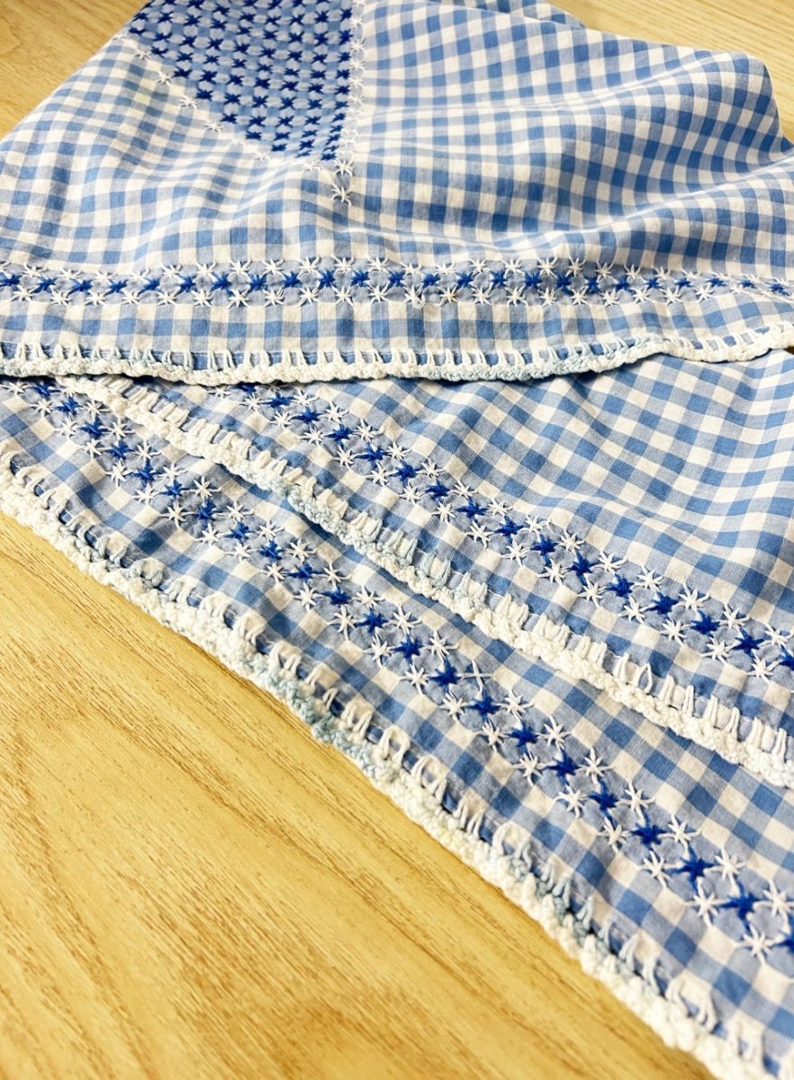 vintage hand - embroidered quilt star table cloth - good market thrift store