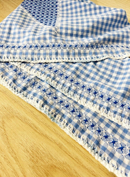 vintage hand - embroidered quilt star table cloth - good market thrift store