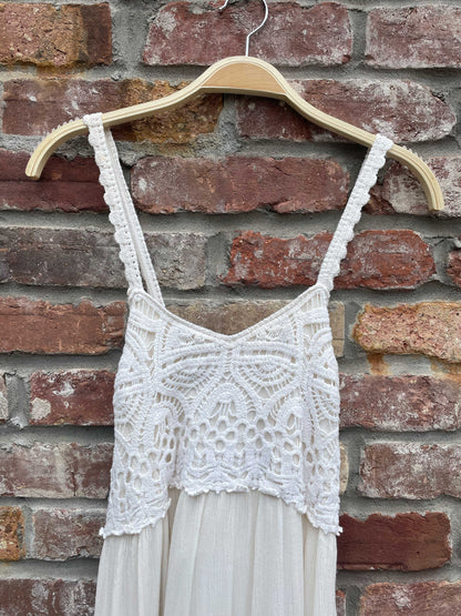 american eagle crochet top tiered maxi dress