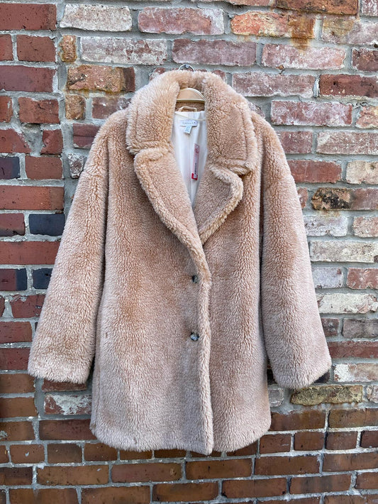 topshop double breasted camel teddy coat