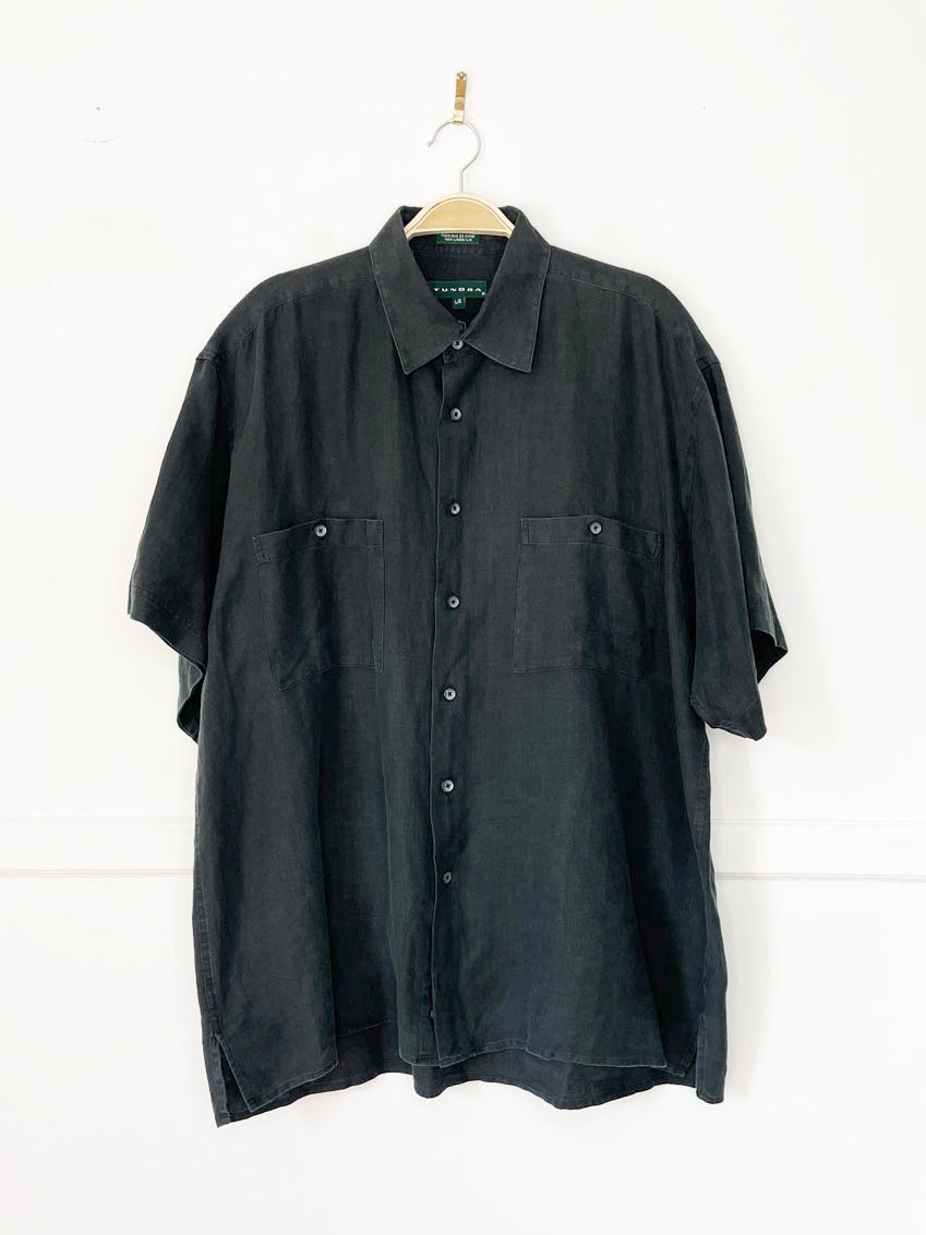 vintage 00s tundra 100% linen full button shirt
