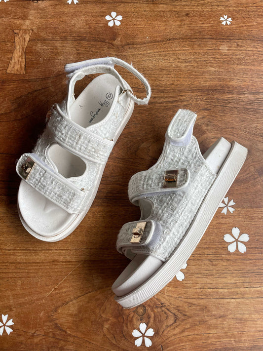 lily morgan tweed velcro strap sandals