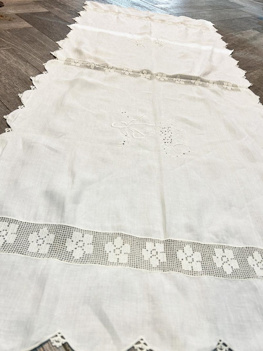 vintage eyelet embroidered crochet runner - good market thrift store