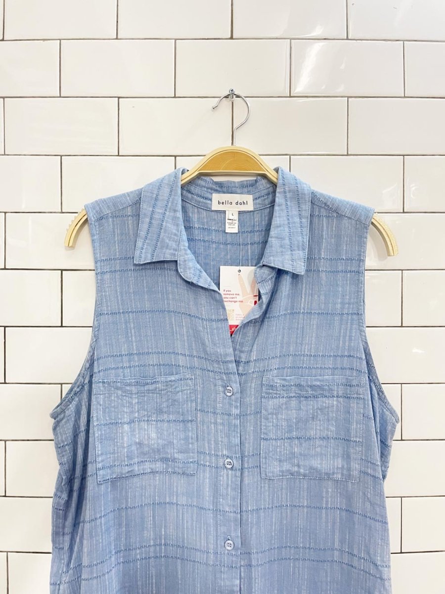 bella dahl woven sleeveless maxi shirt dress - good market thrift store