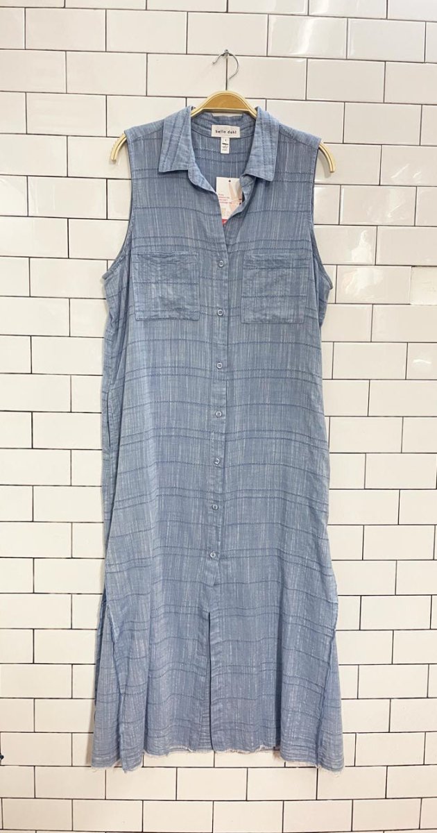 bella dahl woven sleeveless maxi shirt dress - good market thrift store