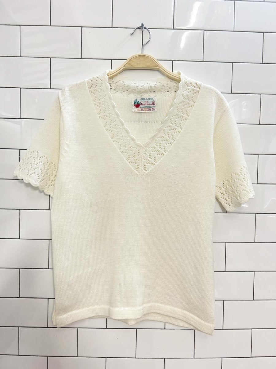 vintage 70s gina borcelli eyelet trim knit top - good market thrift store