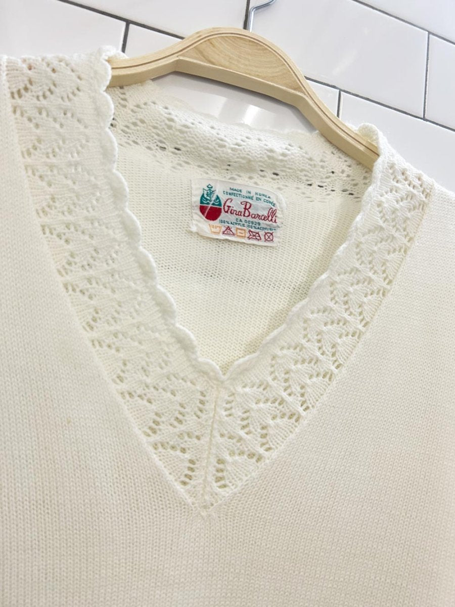 vintage 70s gina borcelli eyelet trim knit top - good market thrift store