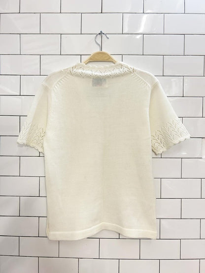 vintage 70s gina borcelli eyelet trim knit top - good market thrift store