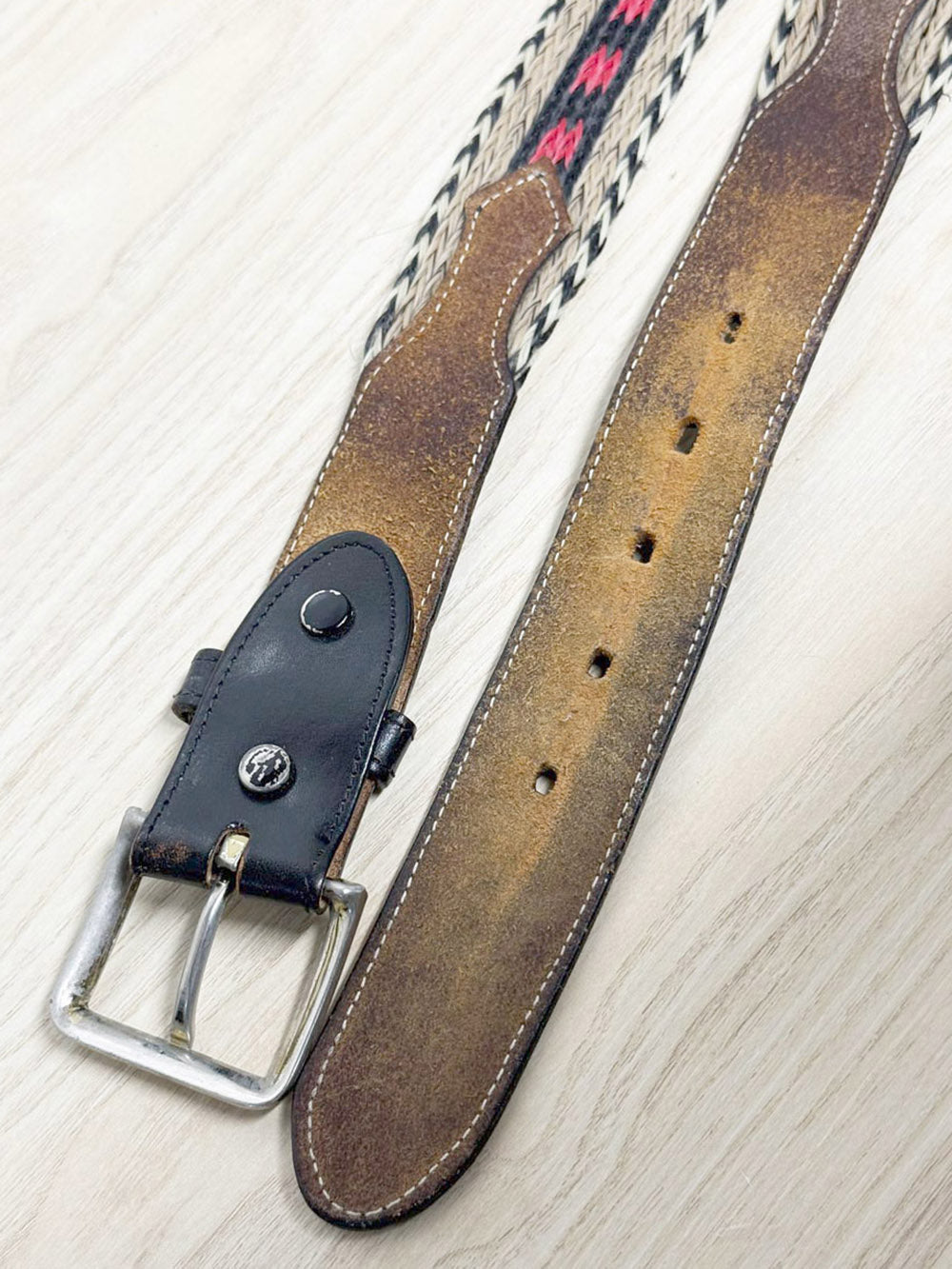 vintage leather trim woven western belt