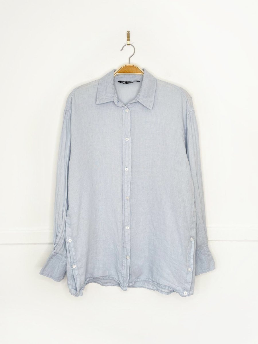 zara 100% linen oversized side button shirt - good market thrift store