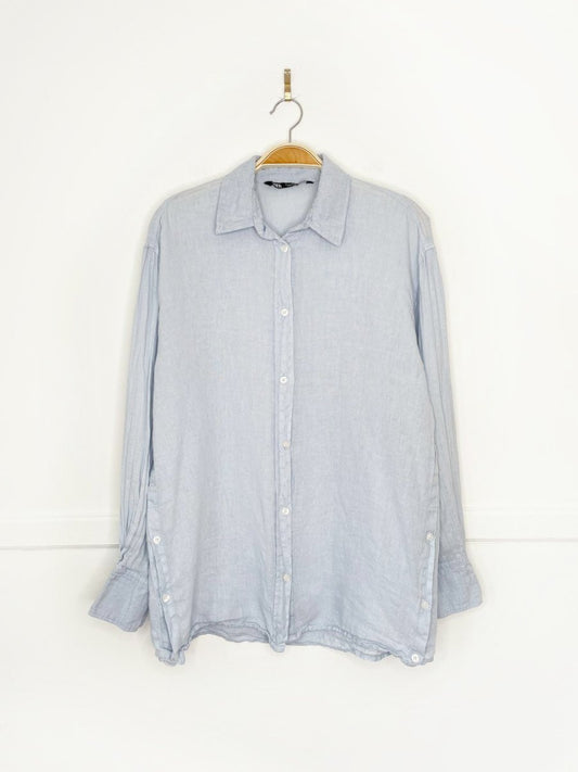 zara 100% linen oversized side button shirt - good market thrift store