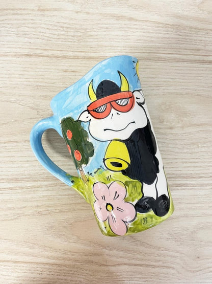 hand - painted cow scene milk jug pottery - good market thrift store