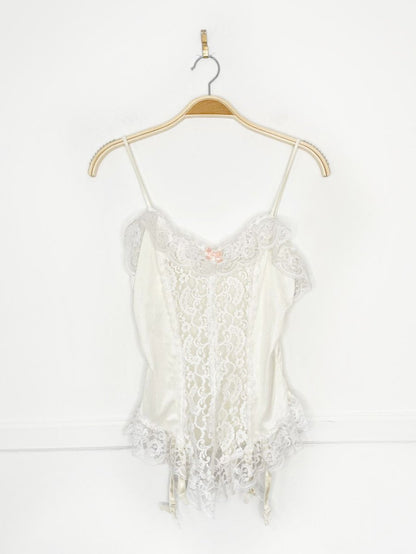 vintage french maid lace trim satin garter belt cami - good market thrift store