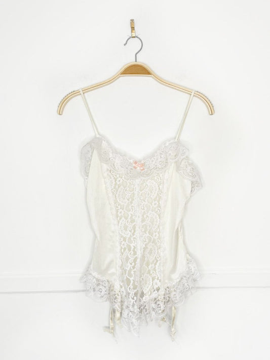 vintage french maid lace trim satin garter belt cami - good market thrift store