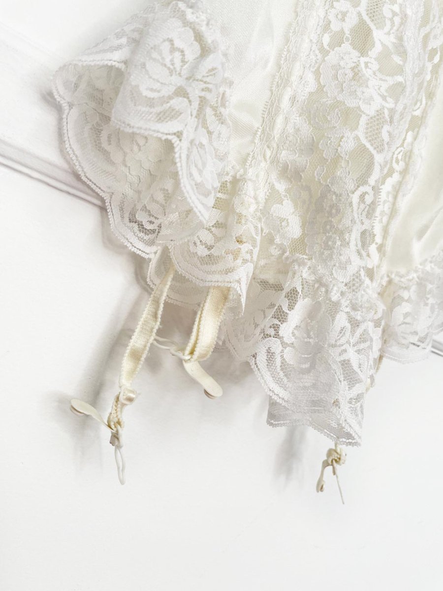 vintage french maid lace trim satin garter belt cami - good market thrift store
