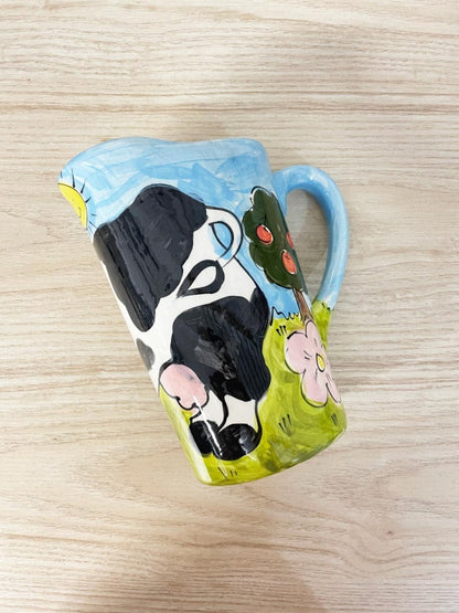 hand - painted cow scene milk jug pottery - good market thrift store