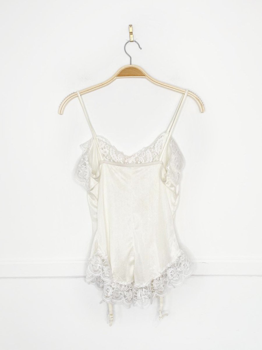 vintage french maid lace trim satin garter belt cami - good market thrift store