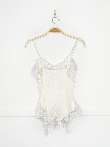 vintage french maid lace trim satin garter belt cami - good market thrift store