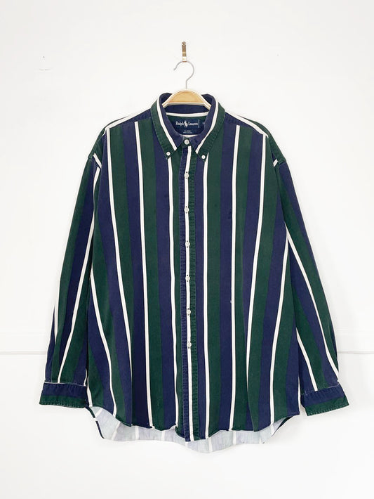 vintage 90s ralph lauren blaire striped full button relaxed fit denim shirt