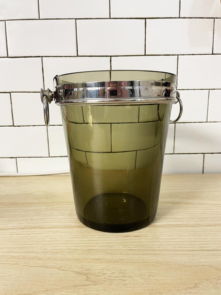 vintage 70s smoke glass ice bucket - good market thrift store