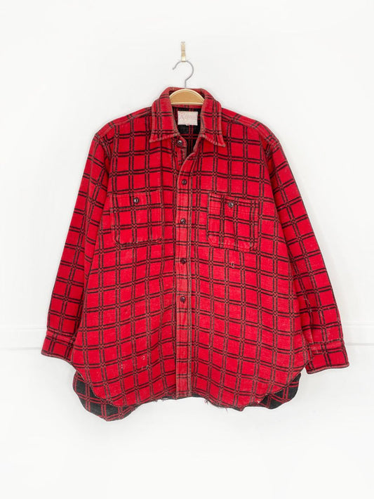 vintage 70s remco windowpane plaid fleece shirt jacket - good market thrift store