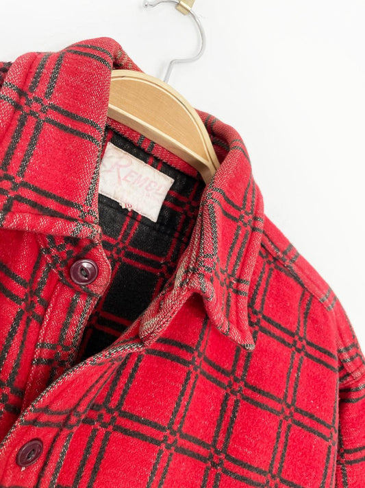 vintage 70s remco windowpane plaid fleece shirt jacket - good market thrift store