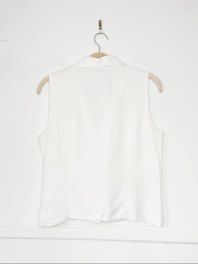 vintage 90s m studio shell button minimal fitted sleeveless shirt