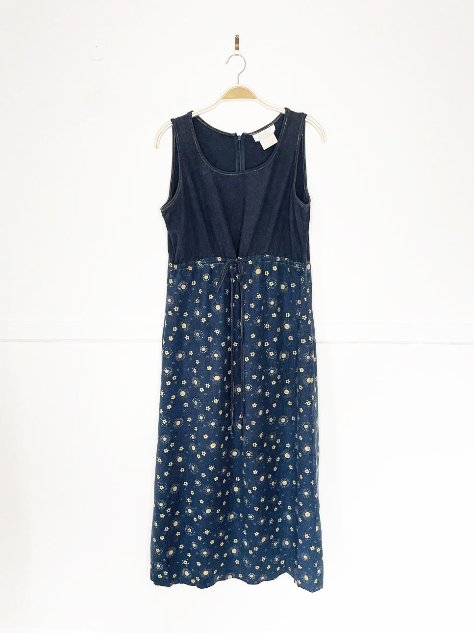 vintage 00s rainbow bridge linen-blend floral denim maxi dress | made in Canada