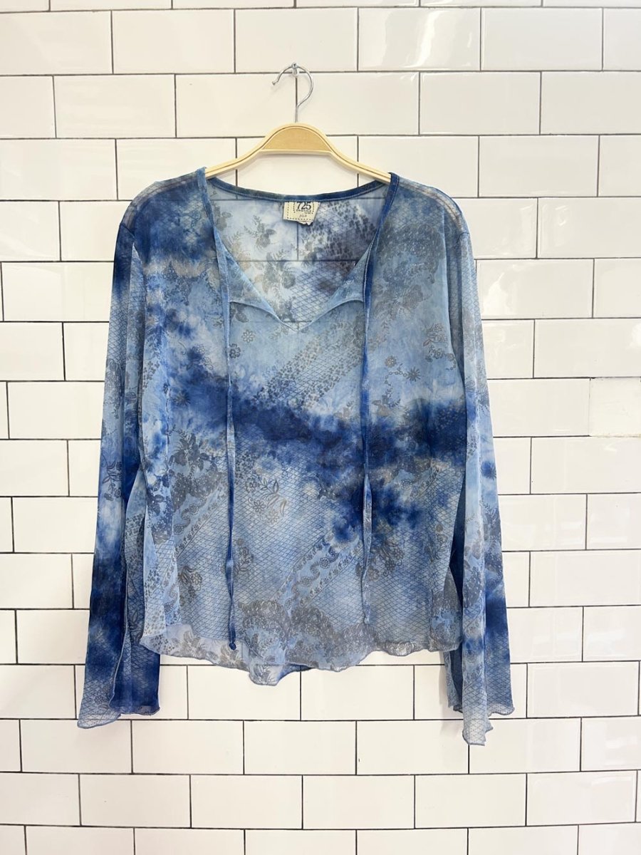y2k 725 originals tie dye floral mesh blouse - good market thrift store