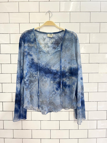 y2k 725 originals tie dye floral mesh blouse - good market thrift store