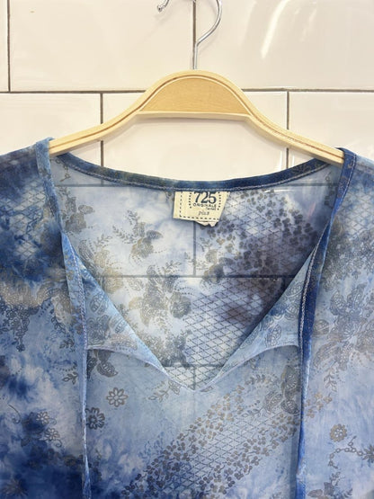 y2k 725 originals tie dye floral mesh blouse - good market thrift store