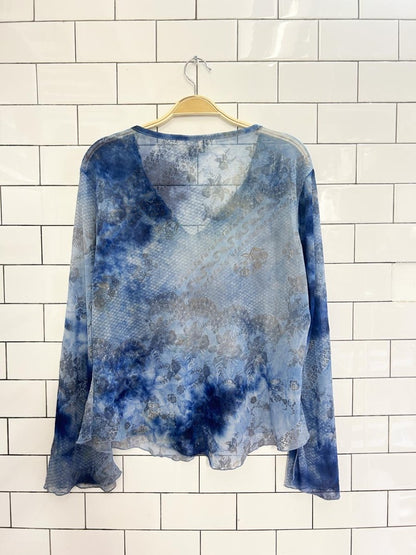 y2k 725 originals tie dye floral mesh blouse - good market thrift store