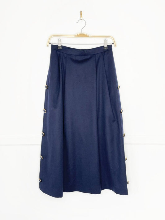 vintage felted wool side button pleated midi skirt - good market thrift store