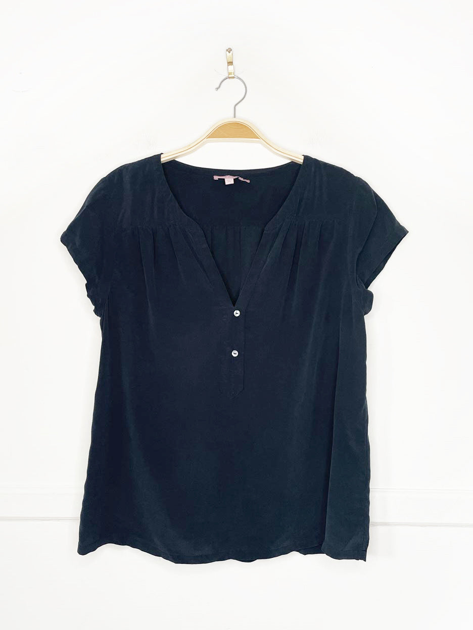 calypso st barth 100% silk cap sleeve shell button blouse