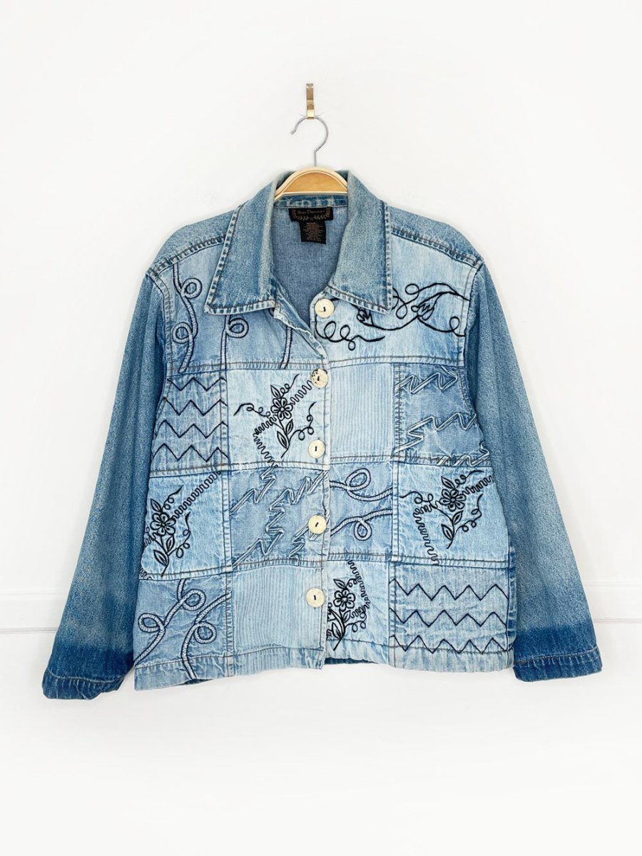 vintage 00s new direction patchwork embroidered denim shirt jacket - good market thrift store