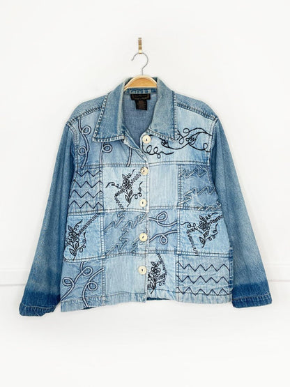 vintage 00s new direction patchwork embroidered denim shirt jacket - good market thrift store