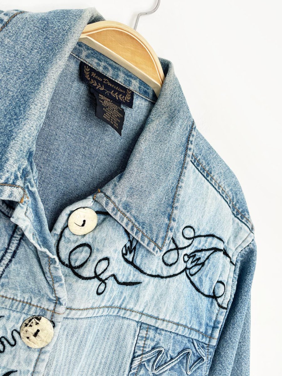 vintage 00s new direction patchwork embroidered denim shirt jacket - good market thrift store