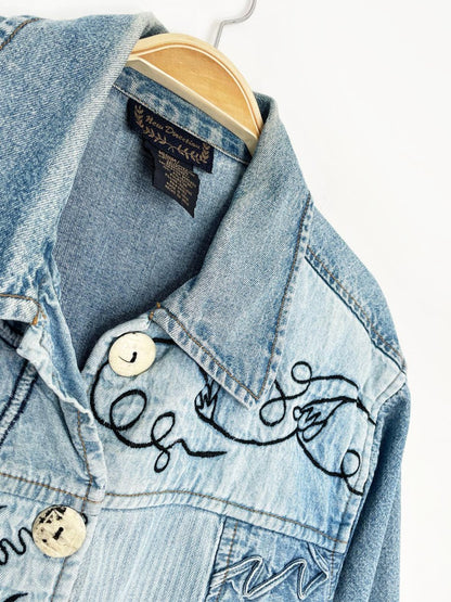 vintage 00s new direction patchwork embroidered denim shirt jacket - good market thrift store