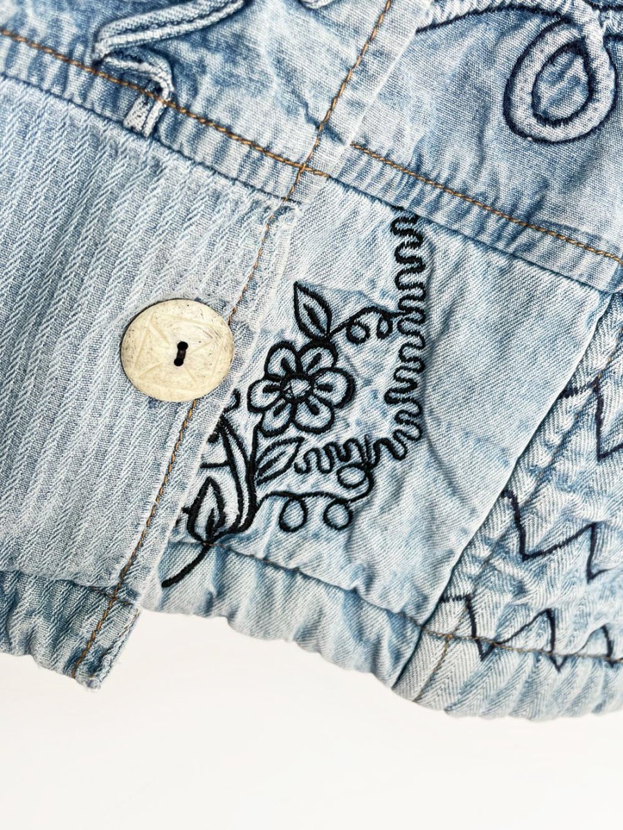 vintage 00s new direction patchwork embroidered denim shirt jacket - good market thrift store