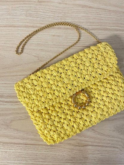 vintage 60s rodo italy raffia clasp chain strap shoulder bag - good market thrift store