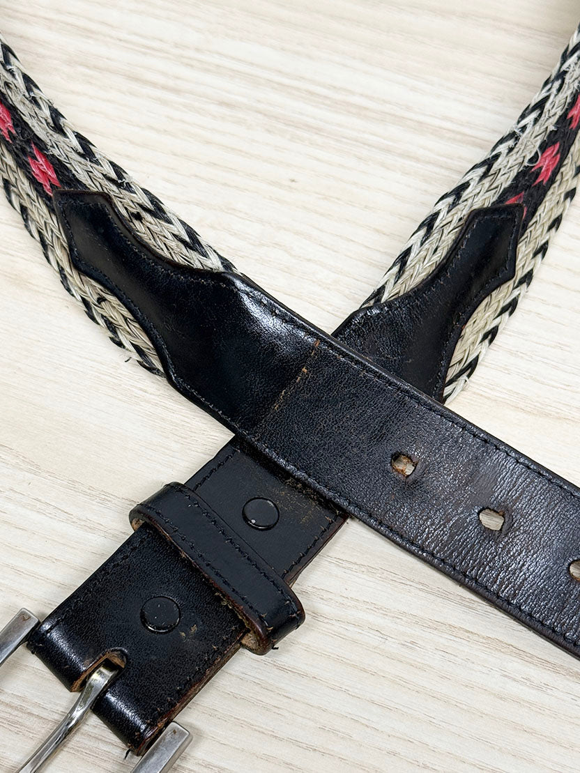 vintage leather trim woven western belt